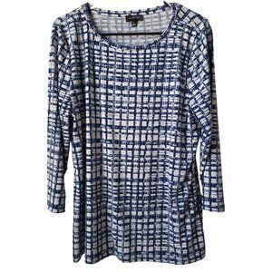 The Limited Blue & White Abstract Grid Long Sleeve Top